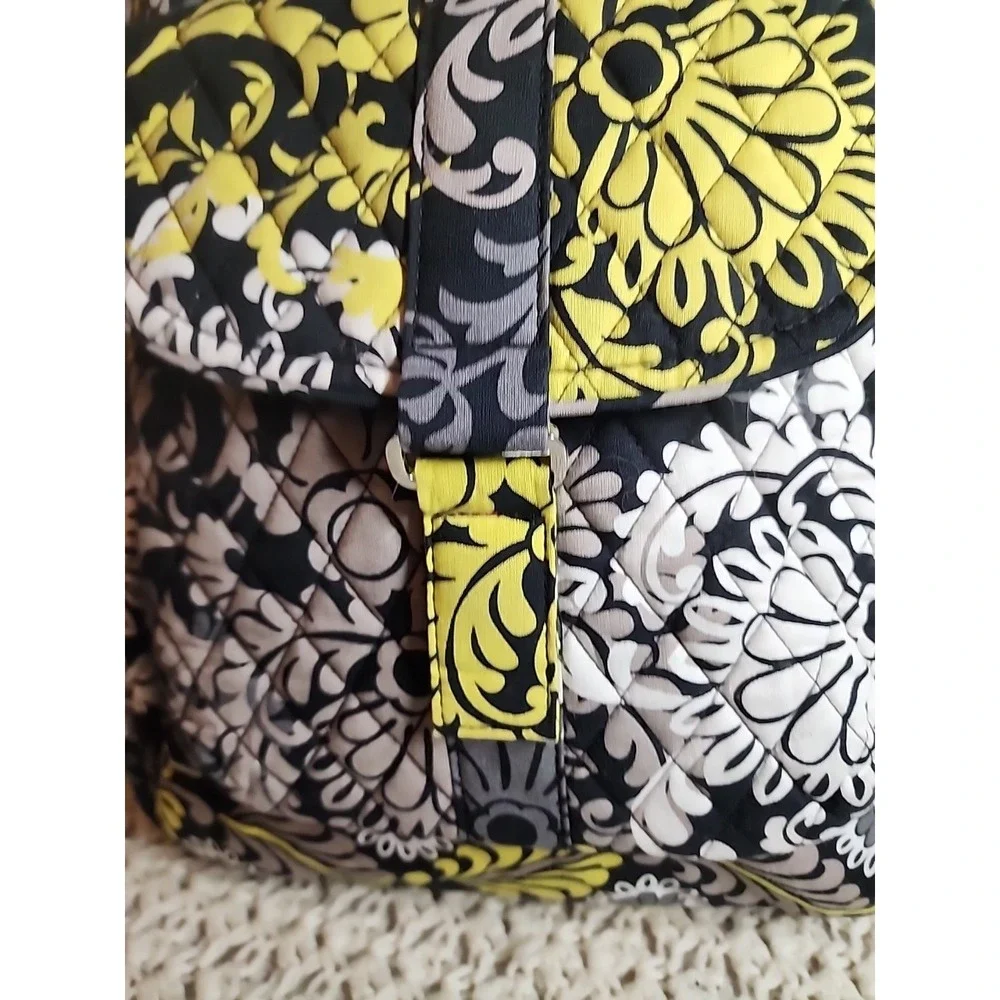 Vera Bradley Backpack Bag Baroque Yellow Black Floral Quilted Pockets Top Handle